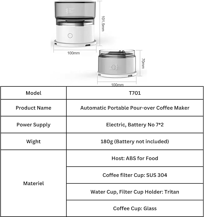 Generic BrewMatic-Smart Automatic Mini Portable Coffee Maker | Single Cup Pour Over Drip Coffee Machine with Filter for Travel Home Office and Kitchen Small