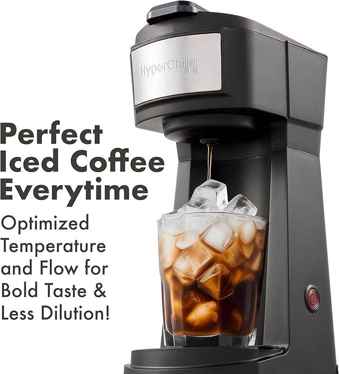 Elite Gourmet HyperChiller EHC210N Iced/Hot Coffee Maker K-Cup or Coffee Grounds 8 10 or 12oz Pours Removable K-Cup Holder and Reusable Mesh Filter Drip tray Black/Stainless-Steel