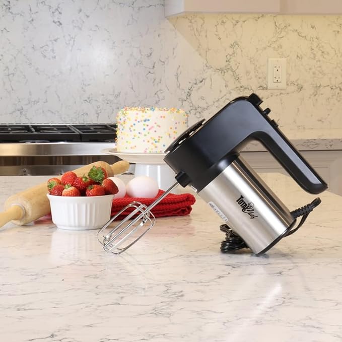 Total Chef Electric Hand Mixer – 6 Speed Handheld Blender Electric Egg Beater with Whisk Beater Dough Hooks Storage Case Turbo Boost for Cake Mix Batidora de Mano Eléctrica