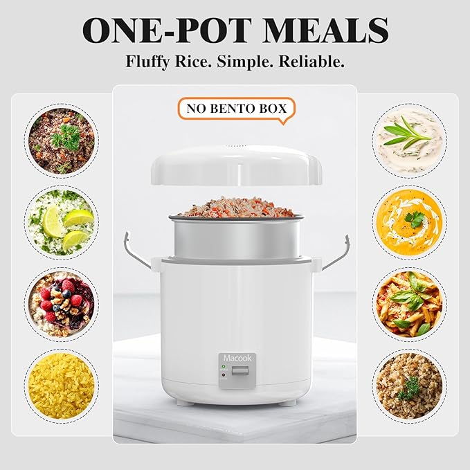 Rice Cooker Small 1-1.5 Cups Uncooked(3 Cups Cooked) Mini Rice Cooker with Removable Nonstick Pot One Touch&ampKeep Warm Function Travel Rice Cooker for Soup Grain Oatmeal Veggie White