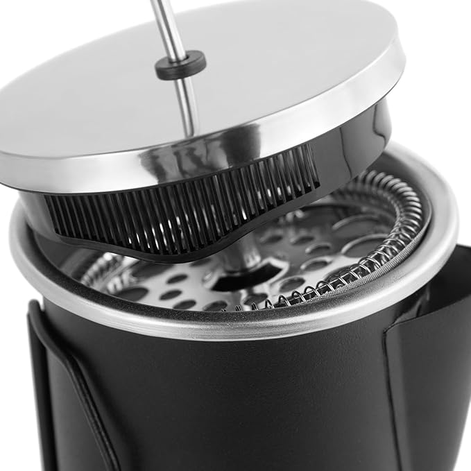 French Press Coffee Maker 33oz Stainless Steel French Press Coffee Tea Maker Insulated Large Capacity Tea Presses with Foldable Handle for Home Kitchen Caming Loose Tea (Black)