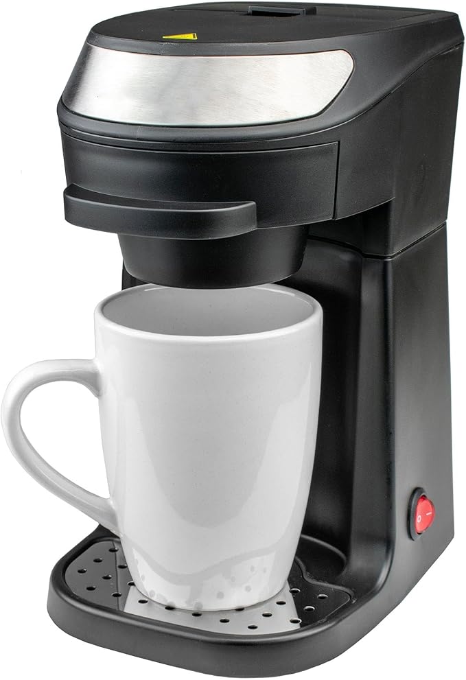 Single Serve Coffee Maker with Mug Reusable Filter &amp Easy Clean Black