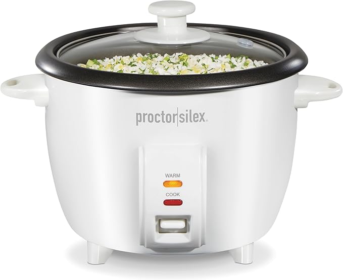 Proctor Silex Rice Cooker &amp Food Steamer 10 Cups Cooked (5 Cups Uncooked) Includes Steam and Rinsing Basket White (37533G)