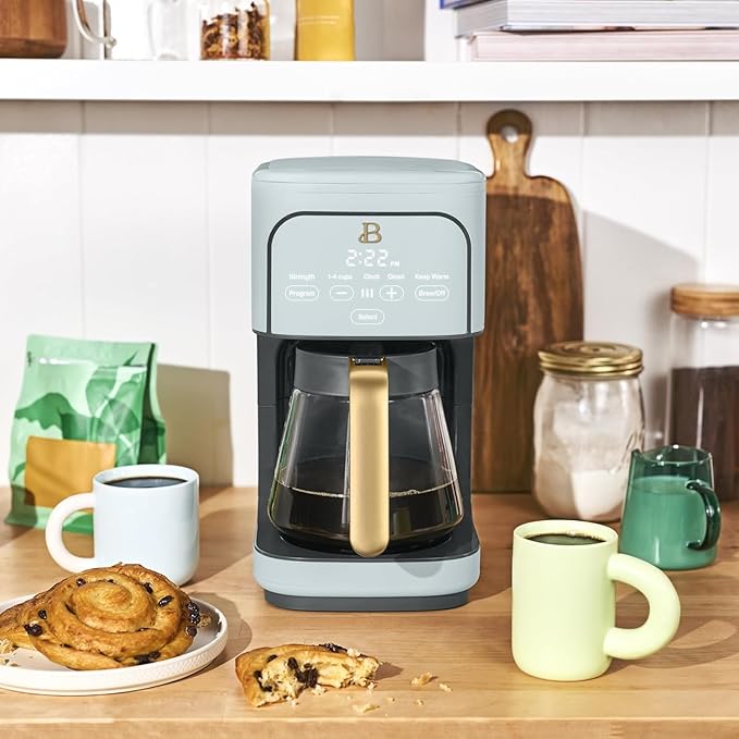 B- 12-Cup Programmable Coffee Maker with Touch-Activated Display Auto Brew Timer Reusable Filter &amp Large Glass Carafe (Hydrangea)
