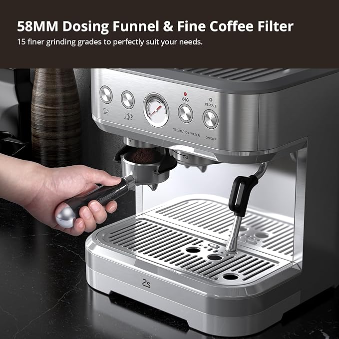 Espresso Machine with Built-in Grinder 15 Bar Italian ULKA Pump Dual PID Control &amp Milk Frother 85oz Large Water Tank Auto-Cleaning for Perfect Lattes/Cappuccinos Home Barista Coffee Maker