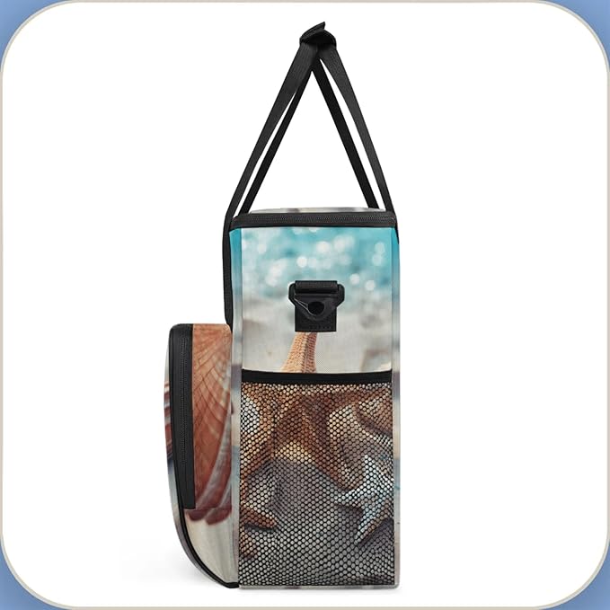 Summer Sand Starfishes Coffee Maker Travel Bag for Keurig K-Mini/K-Mini Plus Insulated Waterproof Tote with Pockets Portable Single-Serve Brewer Case