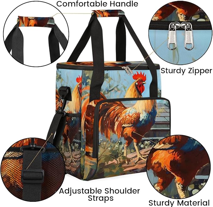 Coffee Maker Carrying Bag Oil Painting Rooster Single Cup Coffee Maker Travel Bag Compatible with Keurig K-Mini or K-Mini Plus Portable Storage Bag with Shoulder StrapAZ-205