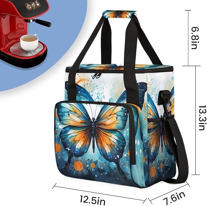 Artistic Butterfly Coffee Maker Carrying Bag Gothic Butterfly Travel Storage Bag Compatible with K-Mini or K-Mini Plus Single Serve Coffee Brewer Carrying Case with Multiple Pockets &amp Shoulder S