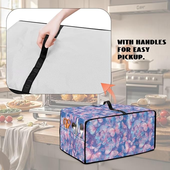 Butterfly Print Toaster Oven Covers for Kitchen Counter Decor Heavy Duty Toaster Oven Air Fryer Cover Washable Kitchen Small Appliance Protector with Side Pockets Pink and Blue