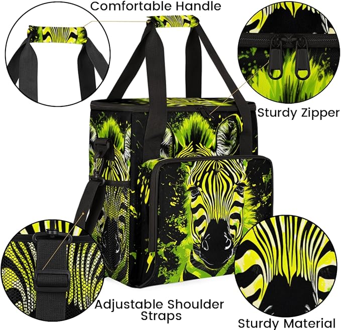 Neon Zebra Coffee Maker Carrying Bag Portable Travel Storage Tote Bag Compatible with K-Mini or K-Mini Plus Single Serve Coffee Brewer Carrying Case with Multiple Pockets &amp Shoulder Strap