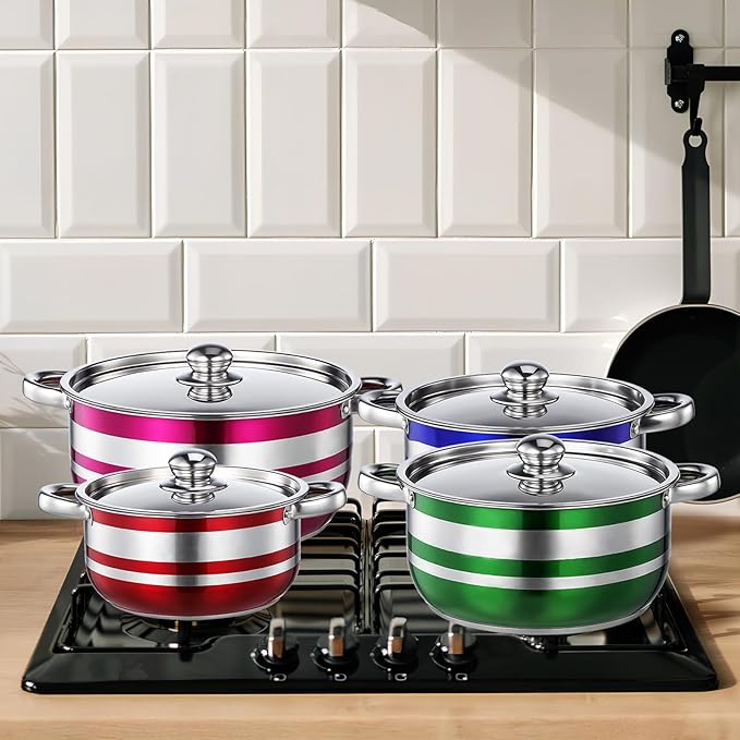 Uonlytech 4pcs Stainless Steel Pot Set with Lids for Kitchen Cooking Compatible with Induction Cooktops and Gas Stoves Nonstick Bottom for Even Heat Distribution Dishwasher Safe