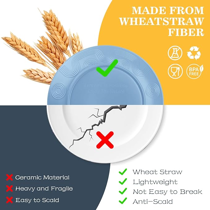 40 PCS Wheat Straw Dinnerware Sets | Service for 8 Unbreakable Plates and Bowls Sets - Dinner Plate Cereal Bowl Drinking Cups Dishwasher &amp Microwave Safe for Kitchen CampingRV - Colorful