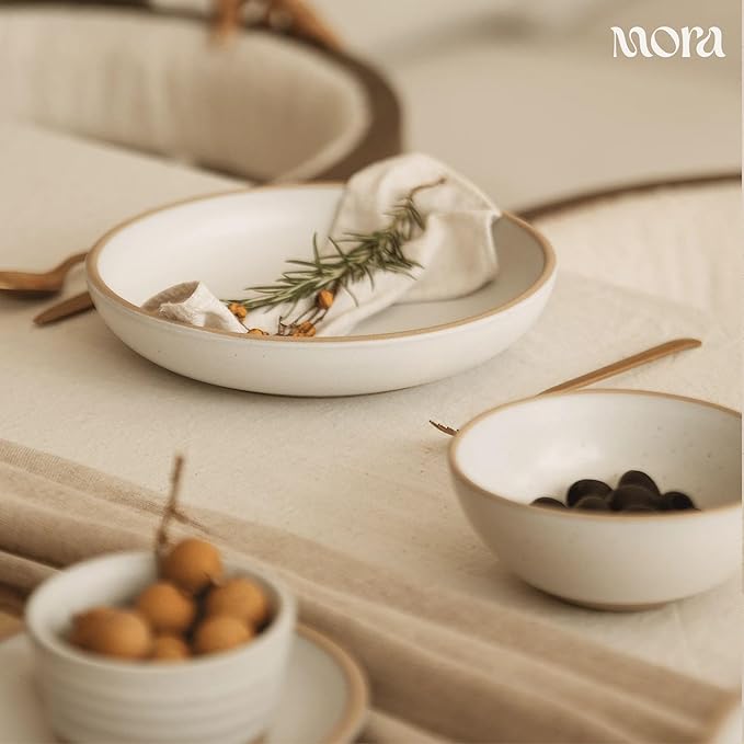MORA Small Bowls Set of 4 16oz Ceramic Pottery Dessert Bowls - Microwave Oven and Dishwasher Safe - Oat
