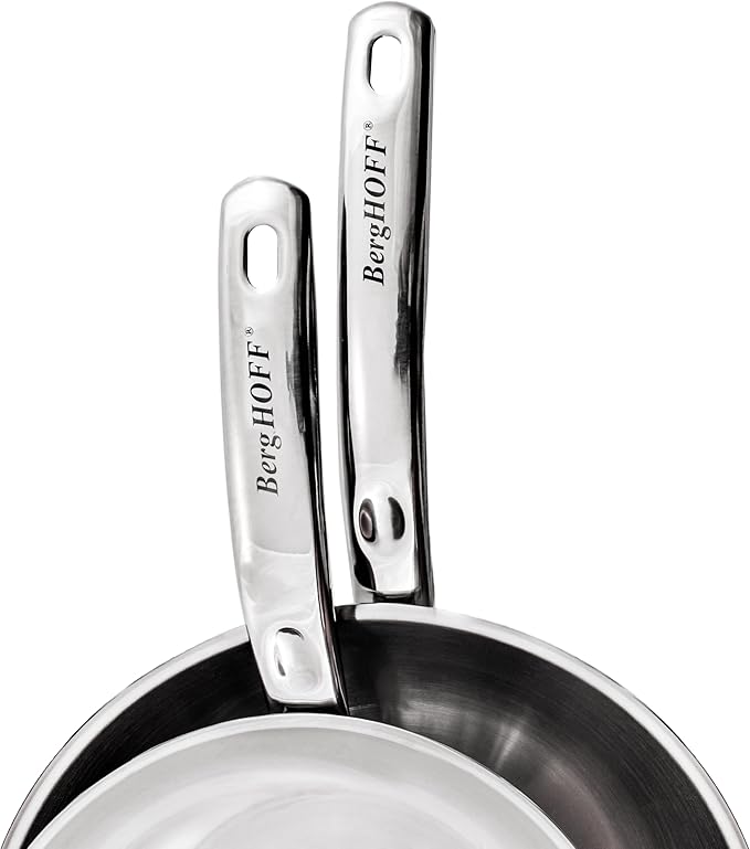 BergHOFF Belly Shape 18/10 Stainless Steel 12Pc Cookware Set Metal Lids Fast Evenly Heat Induction Cooktop Ready