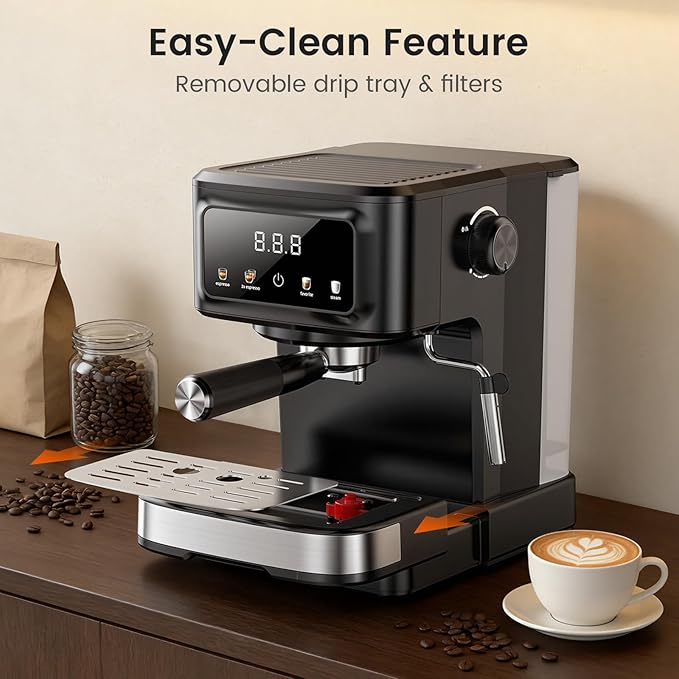 Espresso Machine 15 Bar Compact Electric Coffee Maker with Milk Frother for Latte &amp Cappuccino Expresso Coffee Machines Removable Water Tank Ideal for Home and Office Use - Cafetera Espresso