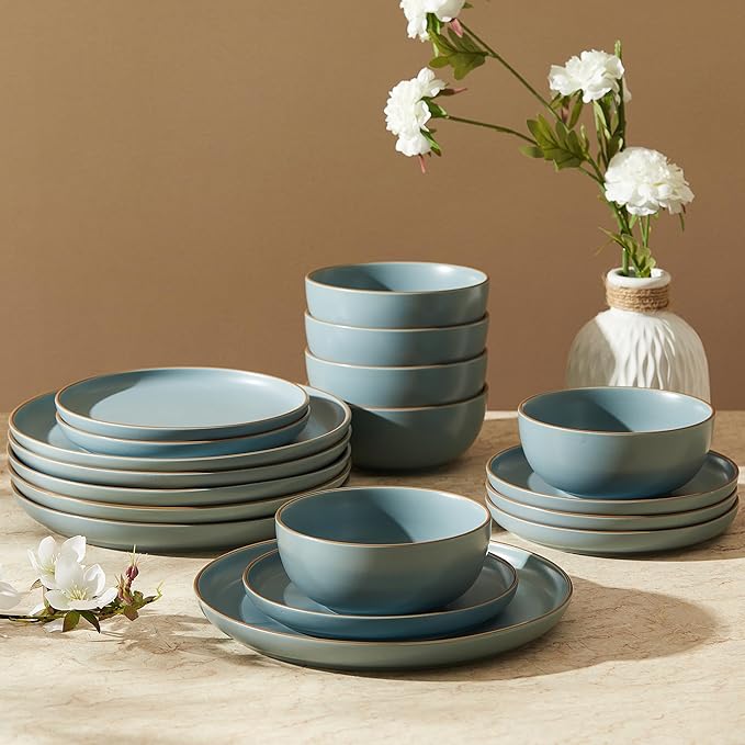 Sweese Dinnerware Sets Service for 6 18 pcs Matte Glaze Plates and Bowls Sets Handmade Porcelain Dish Set Highly Chip and Crack Resistant Modern Dinner Set Dark Blue