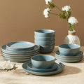 Sweese Dinnerware Sets Service for 6 18 pcs Matte Glaze Plates and Bowls Sets Handmade Porcelain Dish Set Highly Chip and Crack Resistant Modern Dinner Set Dark Blue