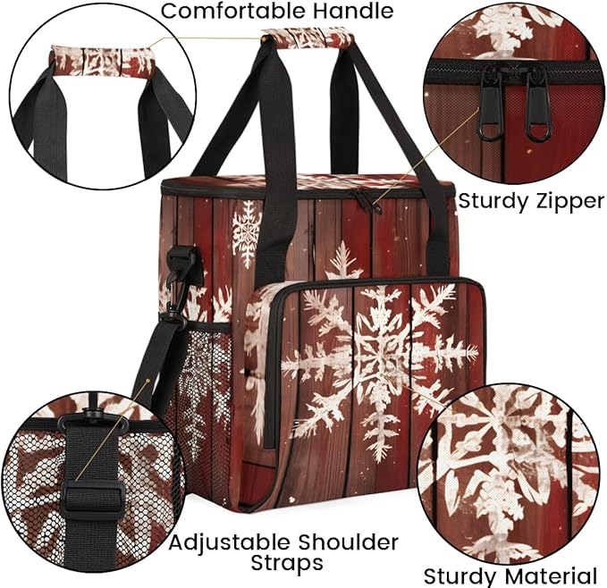 Xmas Snowflakes Coffee Maker Carrying Bag Retro Snowflakes Travel Storage Bag Compatible with K-Mini or K-Mini Plus Single Serve Coffee Brewer Carrying Case with Multiple Pockets &amp Shoulder Stra