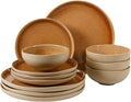 Gibson Elite Manila Bay 12-Piece Stoneware Dinnerware Set Service for 4 Reactive Glaze Modern Artisan Plates Bowls &amp Mugs Orange Round Design