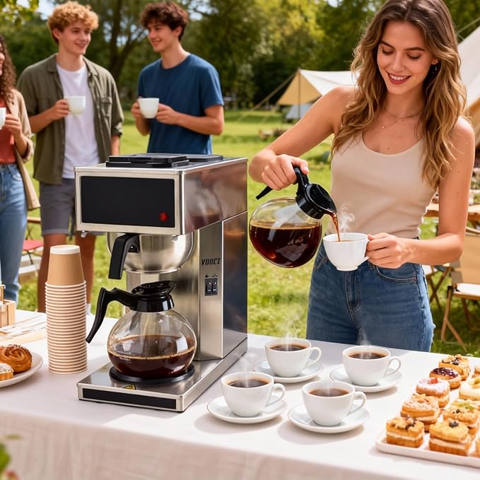 VONCI 1610W Commercial Coffee Maker 12 Cup Drip Coffee Machine 2 Glass Carafes and 2 Warmers Stainless Steel Housing &amp Funnel Industrial Coffee Maker for Offices Hotels Home
