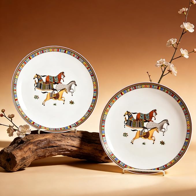 48 Piece Fine Bone China Dinnerware Set Luxury Horse Cheval Banquet Dinner Set - Elegant Design Dining Set for Everyday Use or Formal Occasions