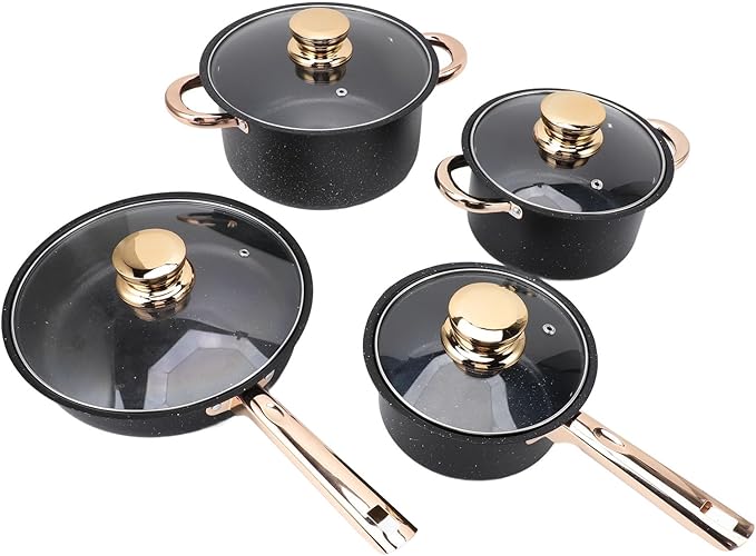 Maifan Stone Coating Cookware Set Stainless Steel Pots Pans Set with Glass Lids Anti Stick Frying Pan Milk Pan Soup Pot Set for Kitchen Uniform Heating Dura