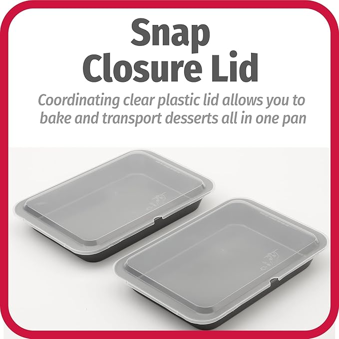 GoodCook Set of 2 Nonstick Steel 13 x 9 Cake Baking Pans with Covers Gray