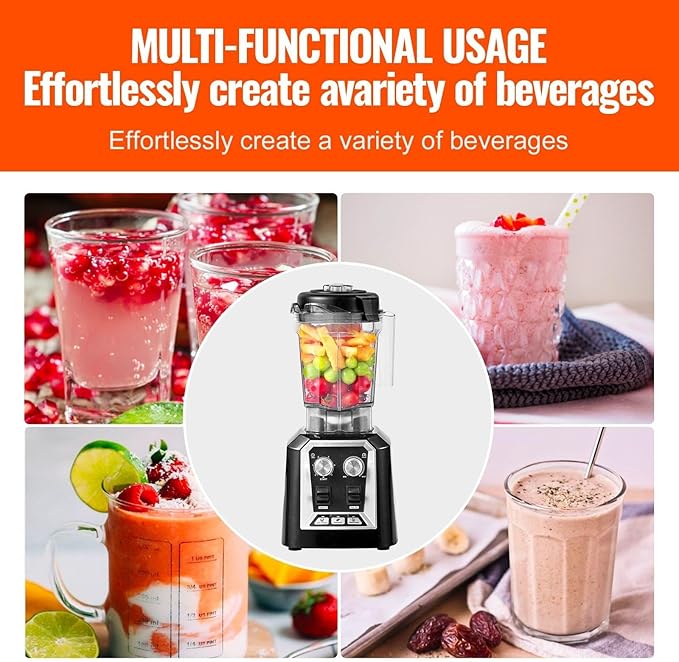 Professional Blender 2200W Peak Power 68 oz Large Capacity Countertop Blender with Variable Speed &amp Pulse Stainless Steel Blades for Frozen Drinks Smoothies Ice Crushing Black
