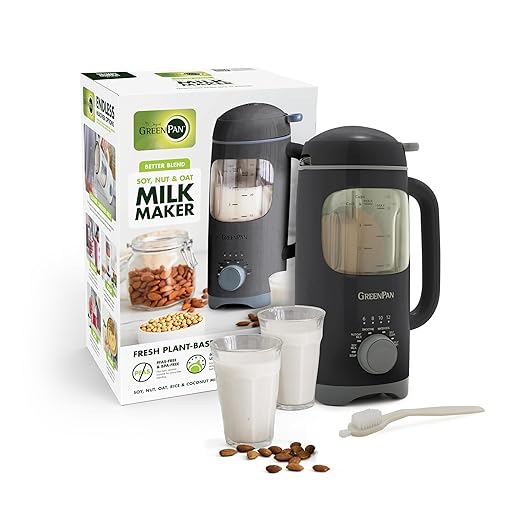 GreenPan Nut Milk Maker 15-in-1 Homemade Soy Almond Oat Coconut Non-Dairy Rice Soup Baby Food BPA-Free Smooth Creamy Texture Self Clean Barista Quality Milk Delay Start Boil Water Gray