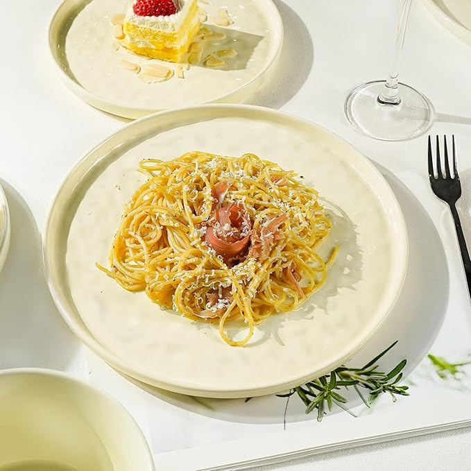 Plates and Bowls Sets 12 Pieces Ceramic Dinnerware Sets Highly Chip and Crack Resistant Service for 4 Cream