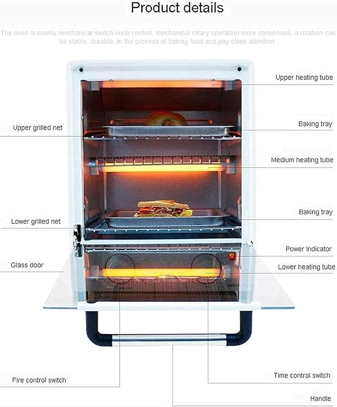 AMNOOL Tabletop Electric Oven Mini Pizza Oven 1000W Convection Oven Minute Timer Can Fry Eggs Automatic Ring Reminder Aesthetic and Practical-1*