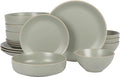 Gibson Home Dinah Double Bowl Stoneware Embossed Speckled Dinnerware Set - Sage Green Service for Four (16pcs)