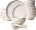 Artena Plates And Bowls Sets 24 Pieces Dinnerware Sets Dish Set For 6 Ceramic Kitchen Bowl And Plate Set Embossed White Dishware Sets Dishwasher &amp Microwave Safe (Damask Floral)