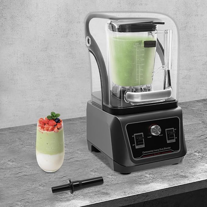 Commercial Blender with Soundproof Cover 68 Oz Professional Quiet Blender 2200W High-Speed Heavy Duty Blenders with 6 Blades Self-Cleaning Variable Speed Control for Smoothies Shakes &amp More