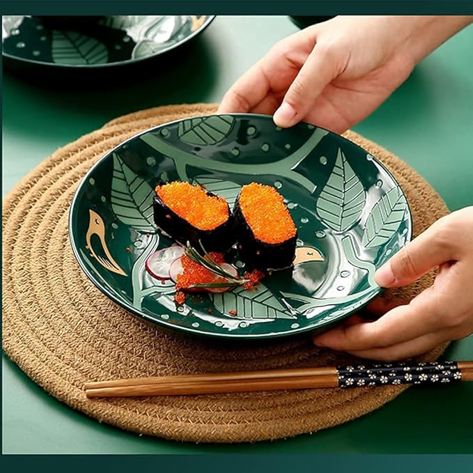 22 Pcs Dinnerware Sets European Style Porcelain Tableware Set With Plates And Bowls Green Golden Ceramic Dinner Set For Home Kitchen