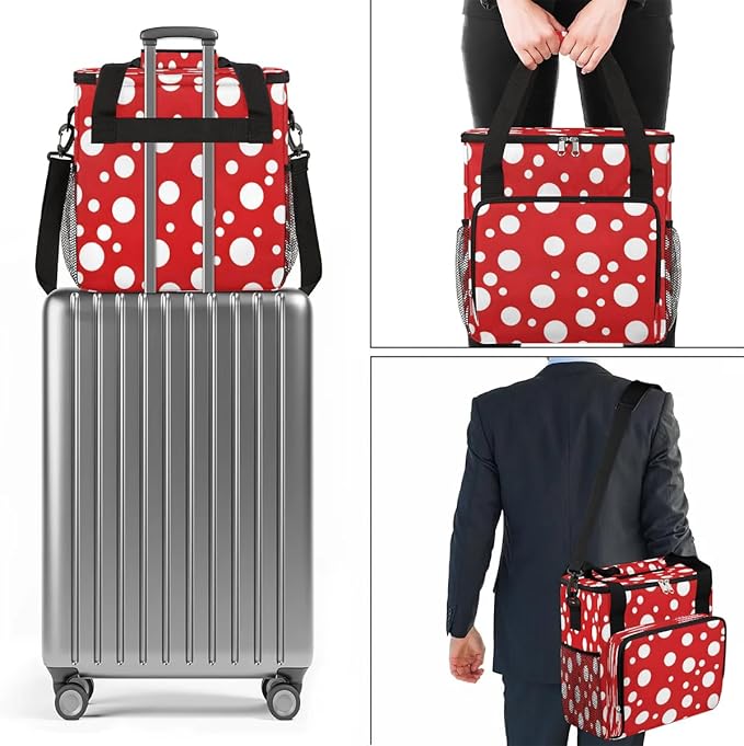 Round Dots Print Coffee Maker Carrying Bag Compatible with K-Mini or K-Mini Plus Portable Single Cup Coffee Maker Case with Pockets for K Cup Pods