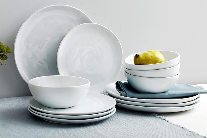 Everyday White Organic 12 piece Dinnerware Set Service for 4