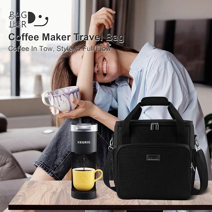 BAGLHER Coffee Maker Travel Bag Compatible with Keurig K-Mini Keurig K-Express Keurig K-Iced or Other Accessories Portable Coffee Maker Case with Shoulder Strap for Travel Black
