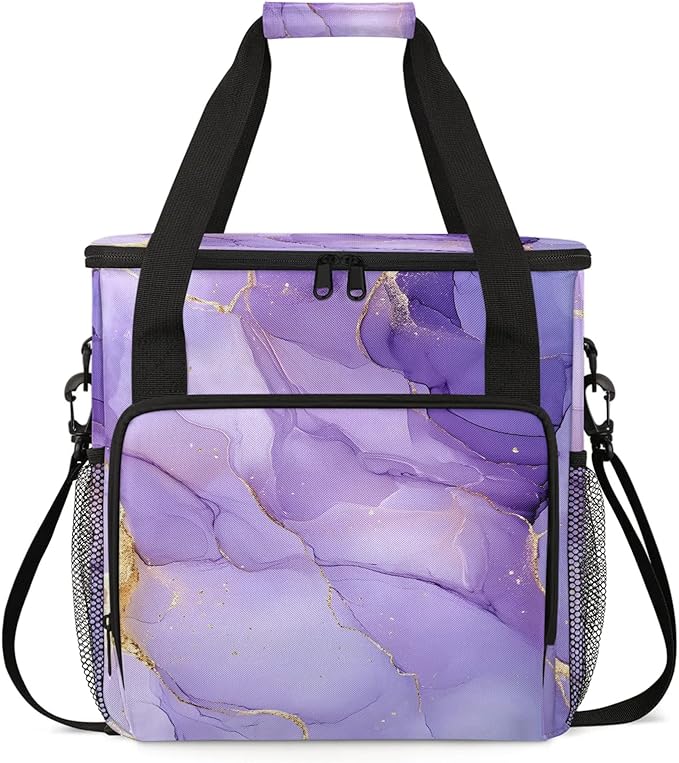 Purple Coffee Maker Travel Bag Marble Insulated Grocery Bag Travel Picnic Leakproof Cooler Bags With Shoulder Strap