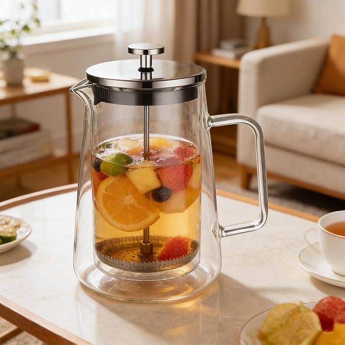 Glass French Presses Coffee Maker Heat Resistant Borosilicate Glass Caffettiera with Stainless Steel Filter Cold Brew Cafeteras Teapot for Home Office
