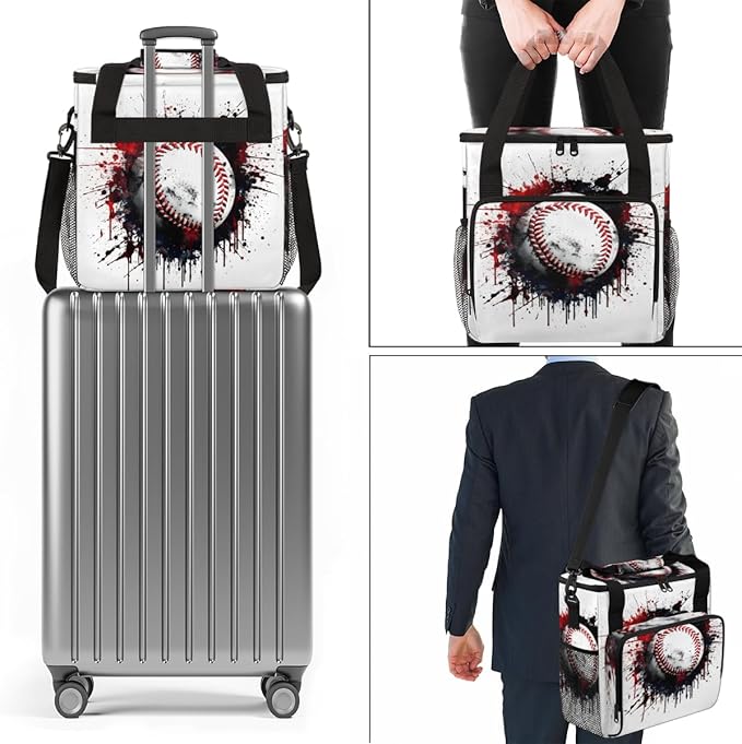 Colorful Baseball Coffee Maker Carrying Bag Watercolor Baseball Travel Storage Bag Compatible with K-Mini or K-Mini Plus Single Serve Coffee Brewer Carrying Case with Pockets &amp Shoulder Strap