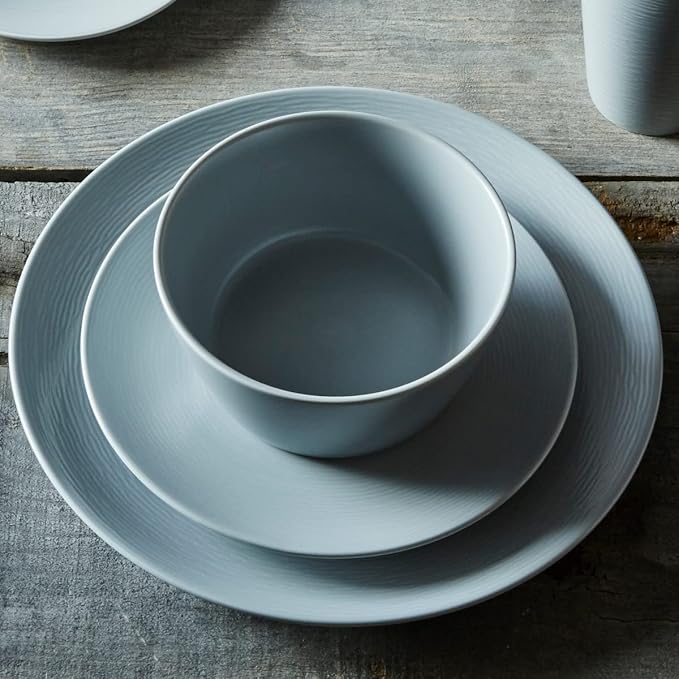 Noritake Colorscapes Grey-on-Grey Swirl 16-Piece Coupe Dinnerware Set Service for 4