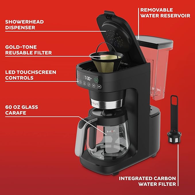 Instant Infusion Brew Plus 12 Cup Drip Coffee Maker From The Makers of Instant Pot with Adjustable Brew Strength Removable Water Reservoir and Warming Plate with 3 Temperature Settings Black