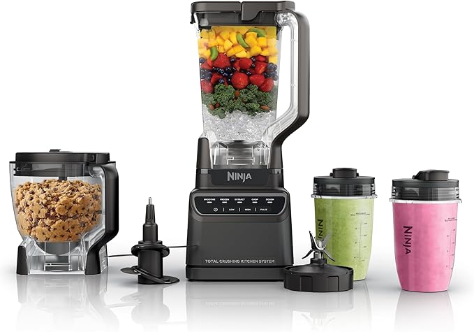 Ninja Kitchen System | All-in-One for Smoothies Frozen Drinks Veggie Chopper &amp More | With Full-Size Pitcher 8 Cup Food Processor Bowl (2) 18 oz. Cups | 1200 Watt | Dark Grey | BR601AMZ