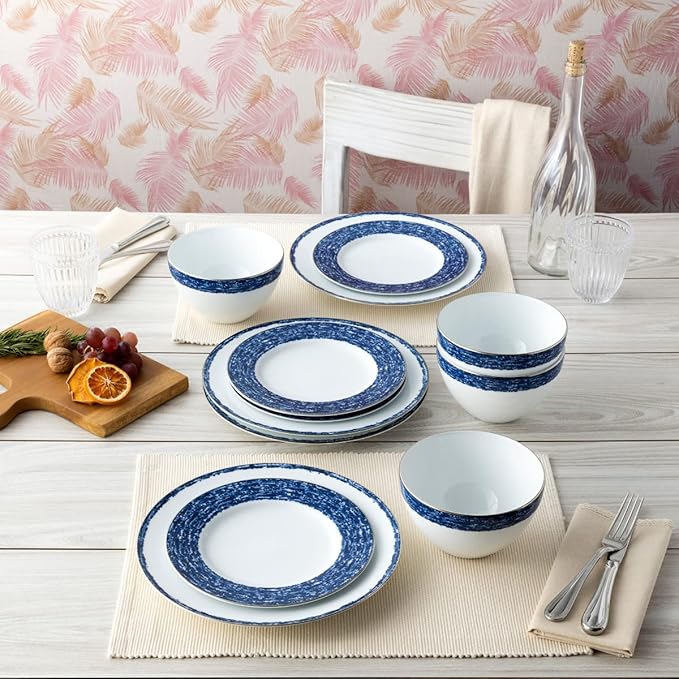 Noritake Blue Rill 12-Piece Dinnerware Set Service for 4