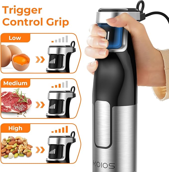 KOIOS Immersion Blender Handheld - Trigger Variable Speed 5-in-1 Immersion Hand Blender 1100W Anti-Scratch Stainless Steel Shaft Chopper &amp Milk Frother Non-BPA for Soup Baby Food and Smoothies