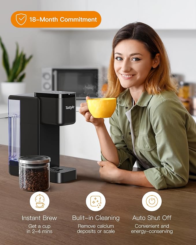Single Serve Hot &amp Iced Coffee Maker with Strong Brew 40oz Removable Reservoir 6 Brew Sizes Compatible with K Cup and Grounds Compact for Home Office RV and Dorm Black (2.0 Version)