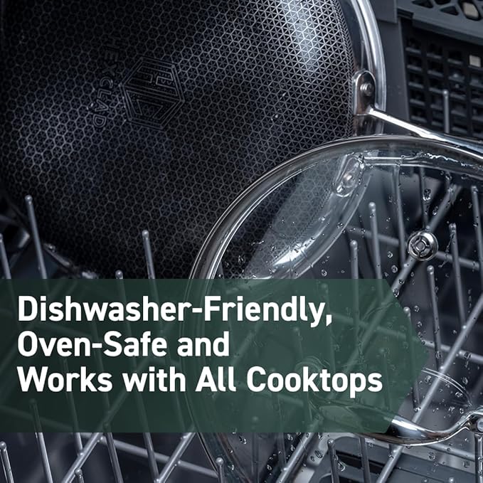 HexClad Hybrid Nonstick 3-Piece Cookware Set 10 Wok 10 Lid and 8 Lid Stay-Cool Handles Dishwasher and Oven-Safe Induction Ready Compatible with All Cooktops