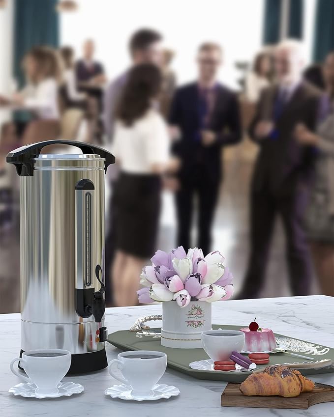 110 Cup Commercial Coffee Urn 16l Large Capacity Coffee Maker with Quick Infusion 304 Stainless Steel Double-Wall Hot Beverage Dispenser – Easy to Clean for Churches Offices Events &amp Meeting R