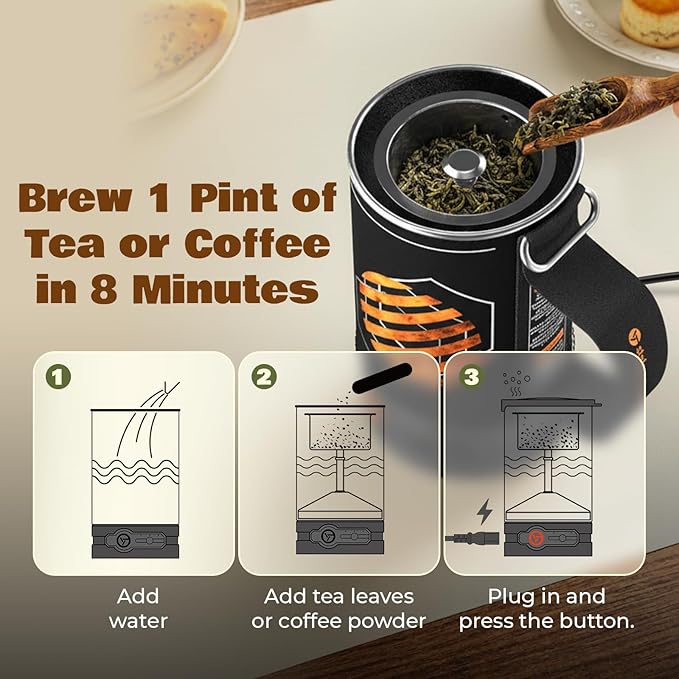 Percolator Coffee Pot ElectricBoil Water &amp Brew Tea 2-in-13 Cup Coffee MakerPortable Tea Kit for CampingTravel